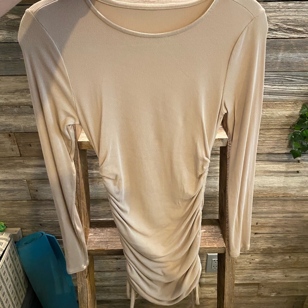 Tan mini dress with elastic sides